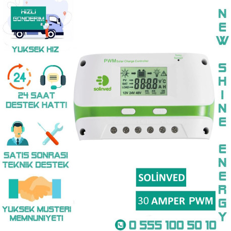 SOLİNVED 30 AMPER 12/24 VOLT PWM ŞARJ KONTROL CİHAZI