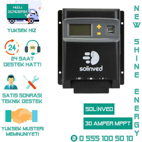 SOLİNVED 30 AMPER 12/24 VOLT MPPT ŞARJ KONTROL CİHAZI